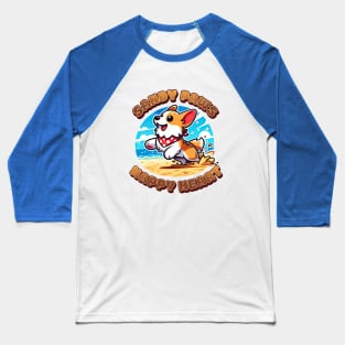 Sandy Paws, Happy Heart - Beachside Corgi Fun Baseball T-Shirt
